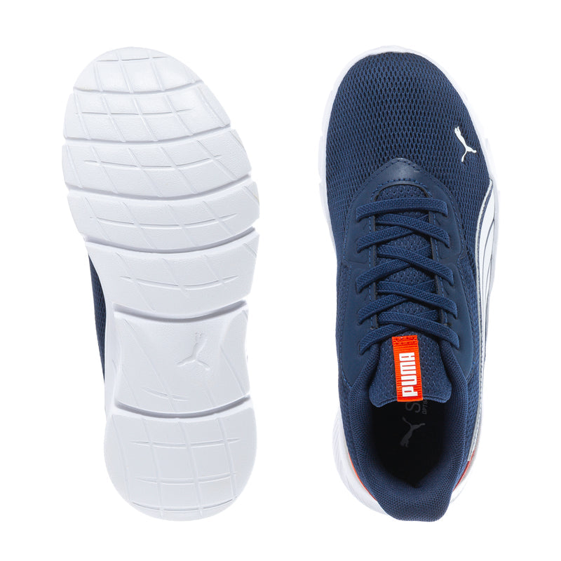 Kids FlexFocus Lite sneakers: white outsole and navy upper with lace-up and logo