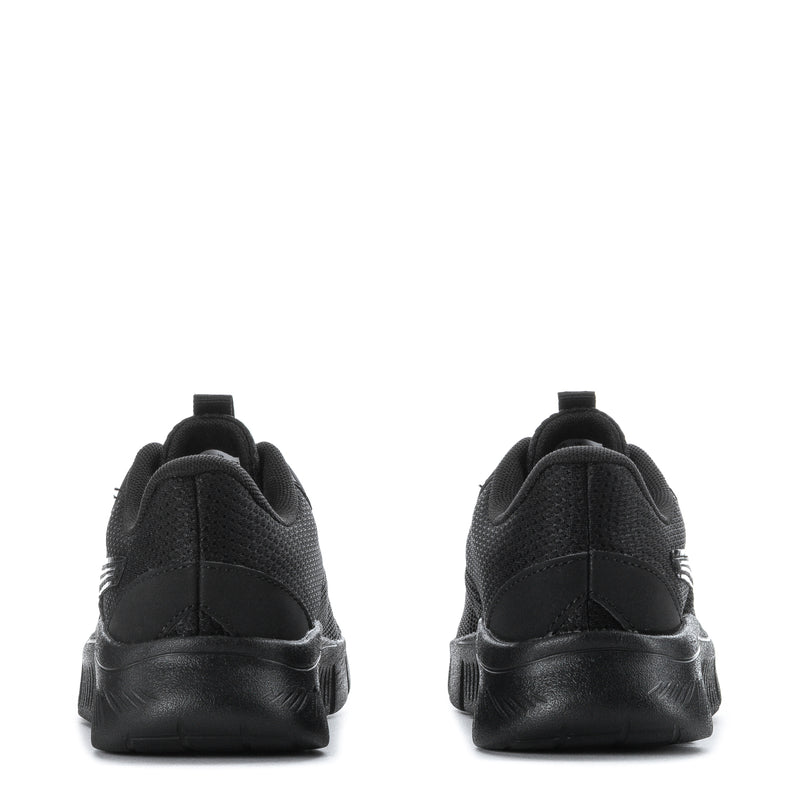 Kids black lace-up sneakers, rear view with padded heel
