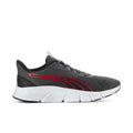 Men's dark gray lace-up running shoes with red stripe and white cushioned sole