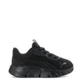 Kids black sneaker with mesh upper, lace-up front, and chunky sole