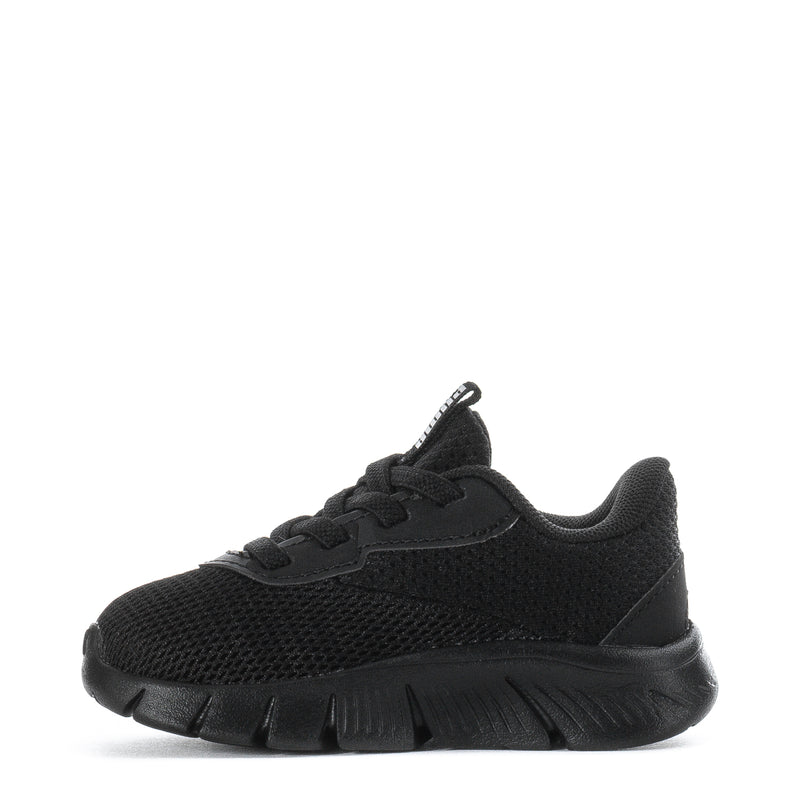 Kids black lace-up sneaker with mesh upper and molded side panels