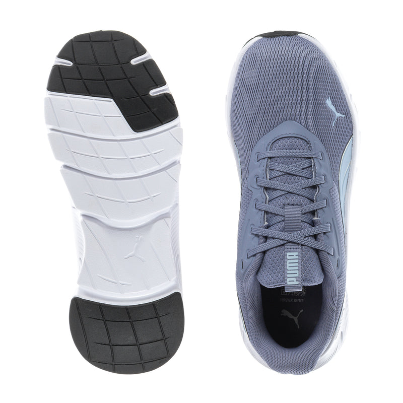 Women's Puma FlexFocus Lite shoe, blue lace-up with white outsole and black traction pods.