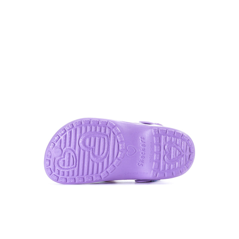 Kids' purple foam clog outsole with textured tread and embossed logo details