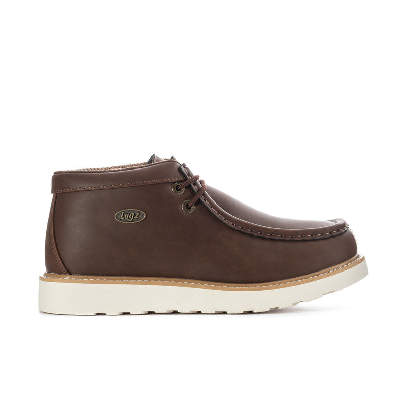 Men's chukka boot, dark brown leather, lace-up top, off-white sole