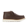 Men's chukka boot, dark brown leather, lace-up top, off-white sole