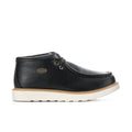 Men's black leather chukka boots, lace-up with Lugz logo and light tan sole