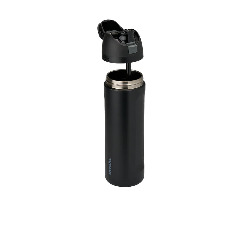 FreeSip 24oz stainless steel bottle, dark exterior with open flip-top and metal rim
