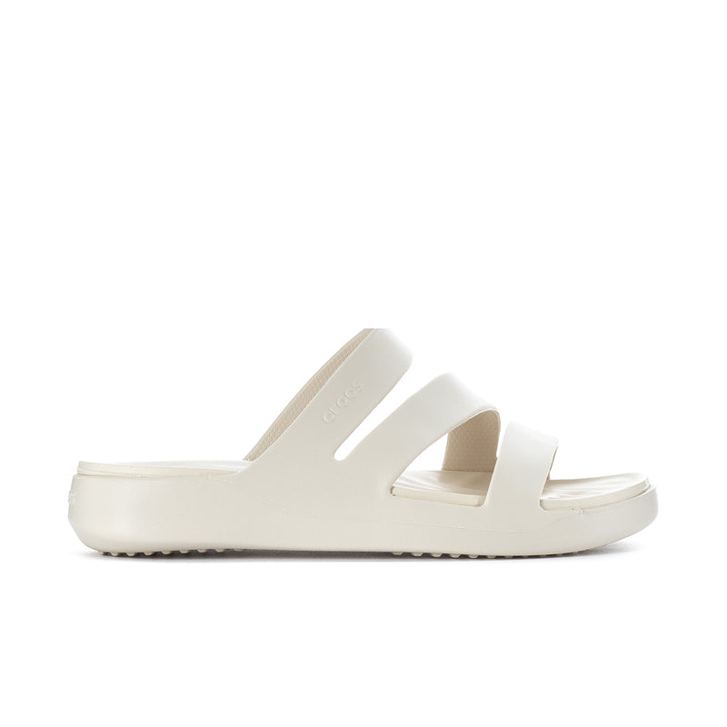 Women’s light beige strappy slide sandal with thick molded footbed