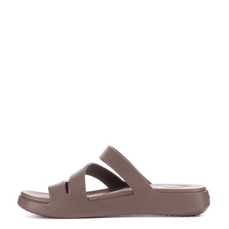 Women’s strappy slide sandal, truffle-brown, opposite side profile view