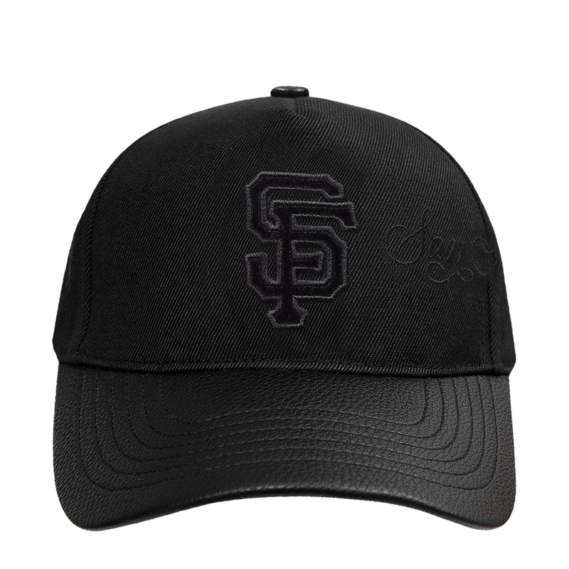 Black low-profile snapback cap with embroidered SF logo on front