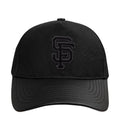 Black low-profile snapback cap with embroidered SF logo on front