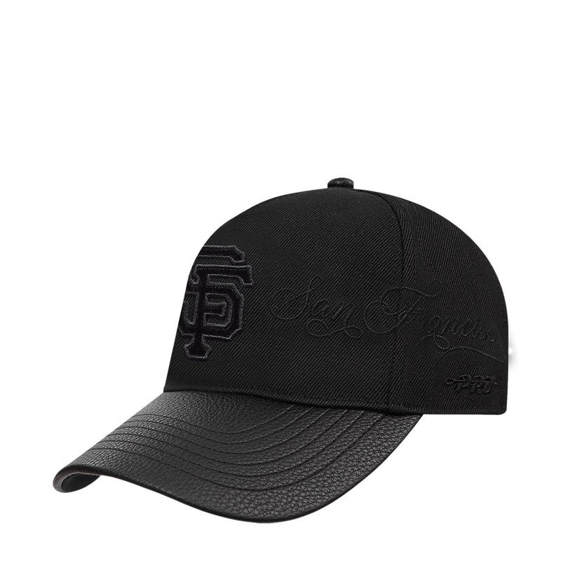 Black low-profile snapback cap with embroidered SF logo and script on side