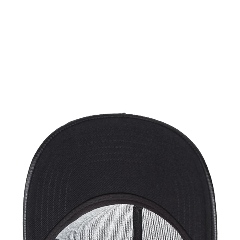 Black cap interior showing stitched curved brim edge