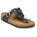 Quarter view Women's Birkenstock Footwear style name Gizeh Flowers Regular in color Black. Sku: 1026693