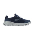 Men's navy knit sneaker with white/gray pod sole and Skechers logo