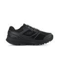Women's black wide running shoes with mesh upper and lace-up closure