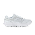 White women's wide running sneakers with mesh panels and lace-up front