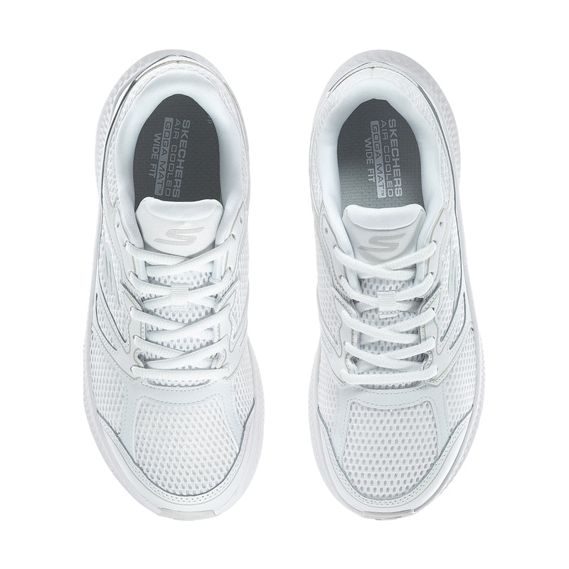 White sneakers showing inside tongue label and cushioned collar