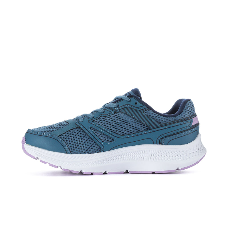 Women’s teal blue wide running sneaker with breathable mesh and white midsole