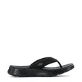 Women's black thong sandal with textured straps and cushioned sole