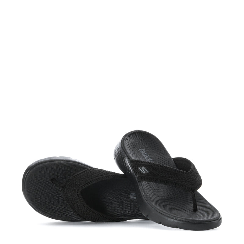 Pair of women's black thong sandals, open-toe with contoured footbeds