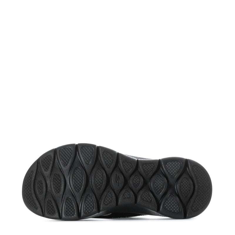 Women's black thong sandal outsole with grippy circular traction pattern