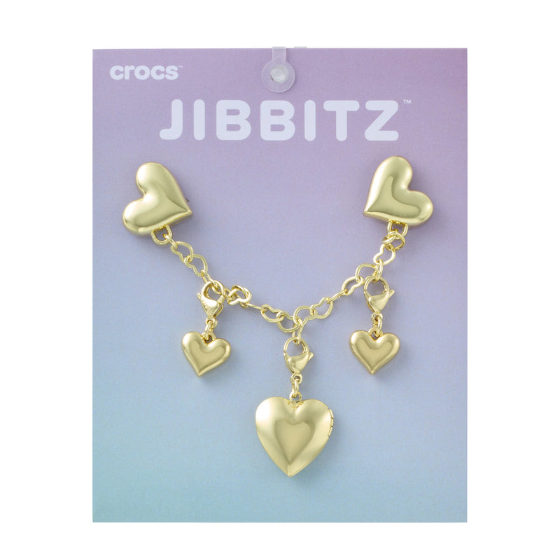 Gold metal heart charm chain with heart dangles and small clasp hooks