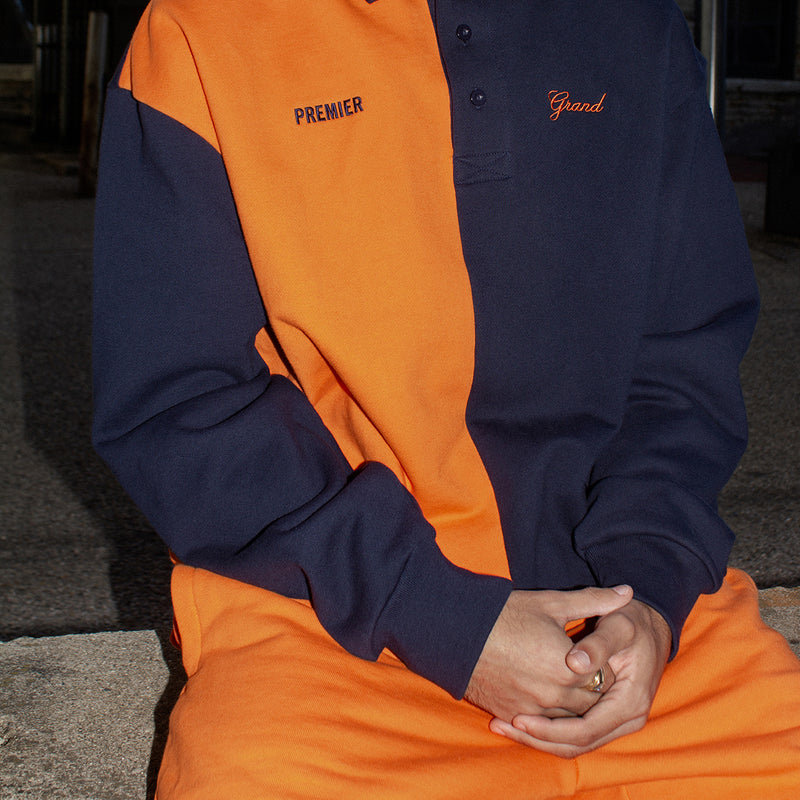 Premier x Grand Collared Sweatshirt Navy / Orange