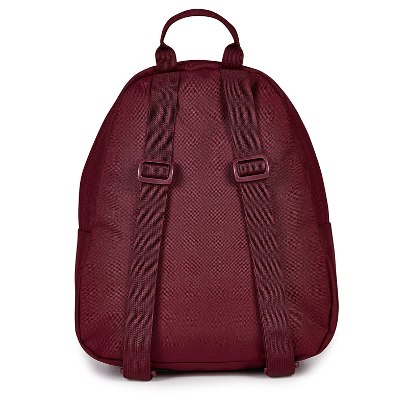 Burgundy mini backpack with adjustable back straps and top carry handle