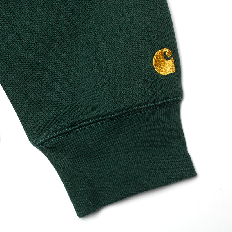Carhartt WIP Hooded Chase Sweatshirt Style # I026384-1NV Color : Discovery Green / Gold