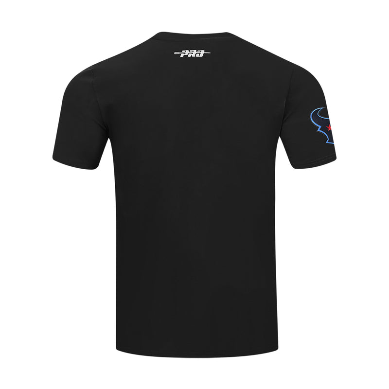 Black men's Texans tee, back view with PRO player logo and sleeve emblem