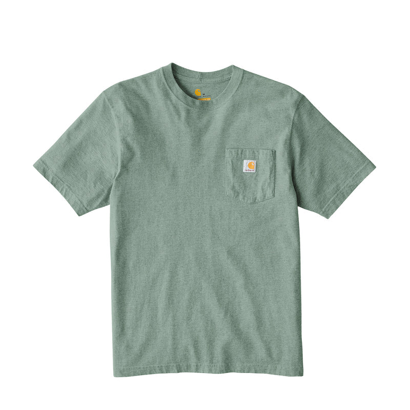 Men's loose fit pocket tee in green slate heather heather, crew neck, chest pocket