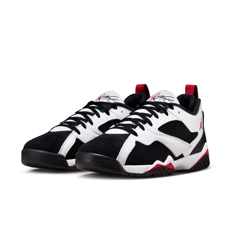 Men's basketball sneakers, white/black uppers with red heel tabs and lace-up
