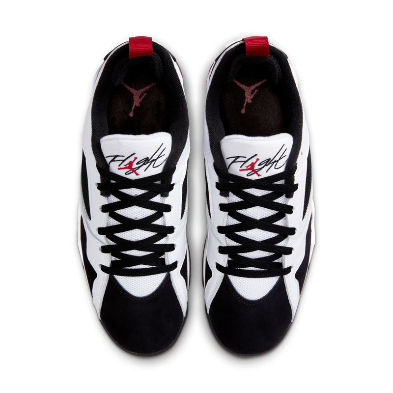 Men's basketball sneakers with red heel tab, black laces, and white toe panels