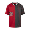 Youth basketball game jersey in Gym Red with black side stripes and number 23 front