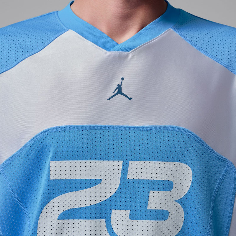Men's Jordan 23 mesh jersey chest detail with Jumpman logo and 23 graphic