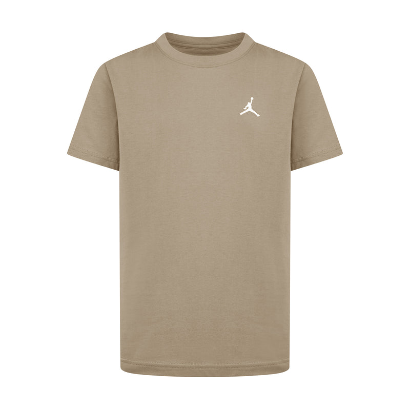 Youth hemp beige short-sleeve crewneck tee with white Jumpman logo embroidery