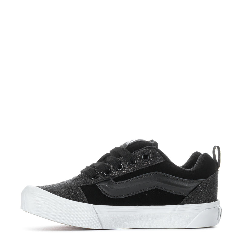 Kids black glitter low-top sneakers, lace-up, white sole