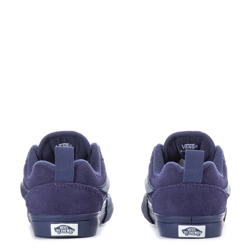 Toddler dark navy suede sneakers with cushioned heel and Vans Off the Wall tag