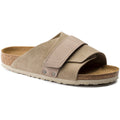 Quarter view Men's Birkenstock Footwear style name Kyoto Suede Regular in color Taupe. Sku: 1015572