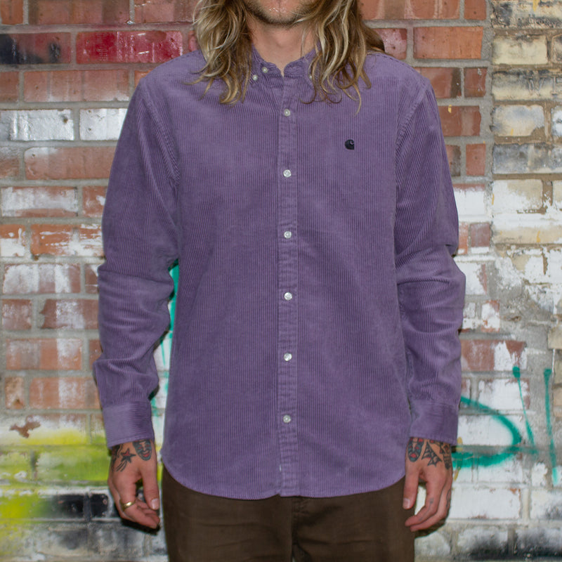 Carhartt WIP | L/S Madison Cord Shirt Style # I029958-1QU Color : Glassy Purple / Black