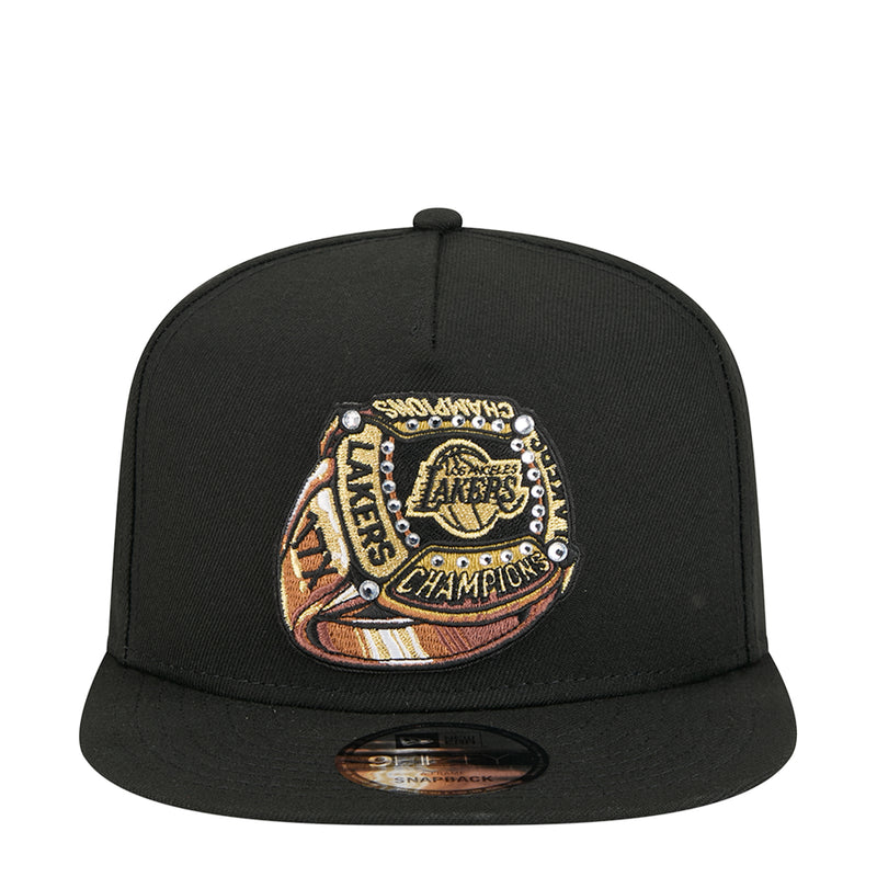 Black baseball cap with embroidered Lakers championship patch and curved brim