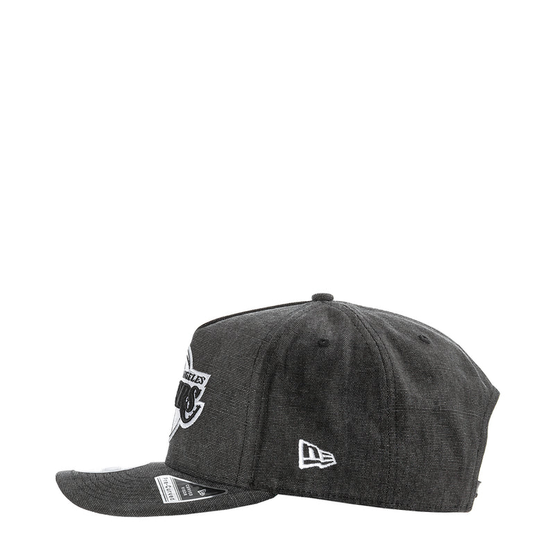 Washed black denim Lakers baseball cap with white side logo and New Era flag