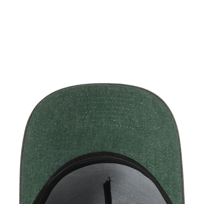 Green fabric baseball cap crown with black underbrim trim