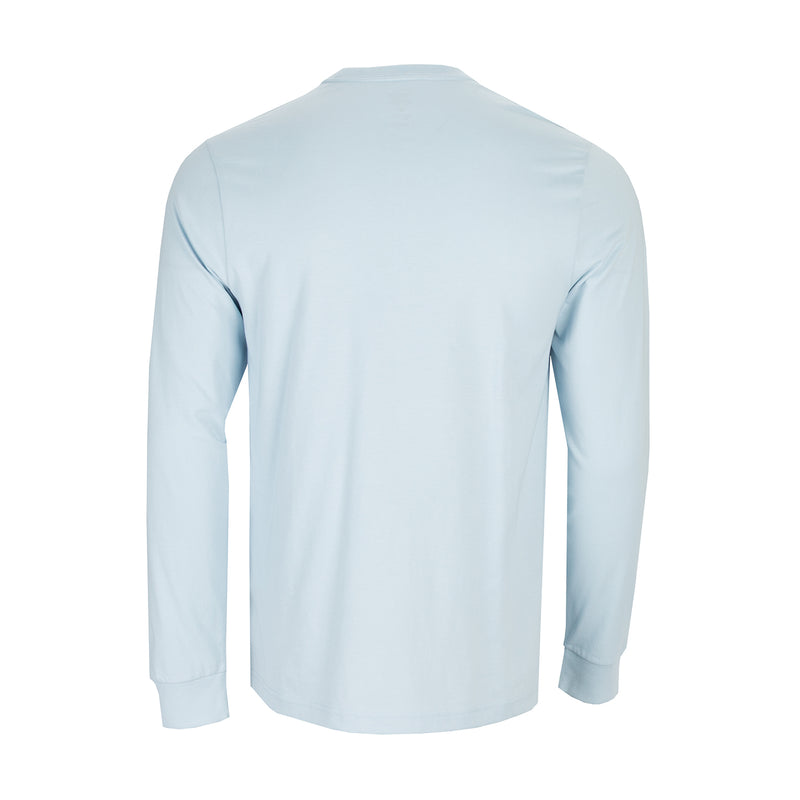 Sky blue long-sleeve work shirt back, crew neck and long sleeves