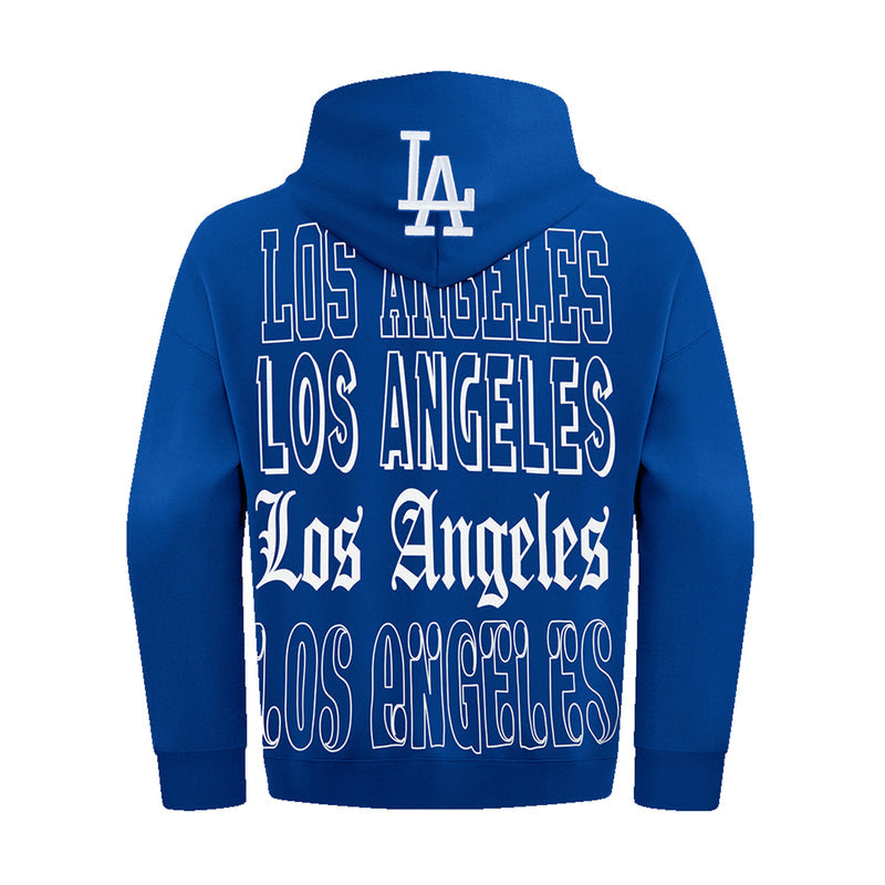 Men's navy hoodie with large Los Angeles back graphic and LA top logo