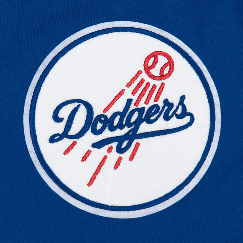 Men's blue Dodgers tee sleeve patch with Dodgers script logo in white circle