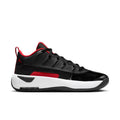Men's black basketball shoes with red accents and white midsole, lace-up style.