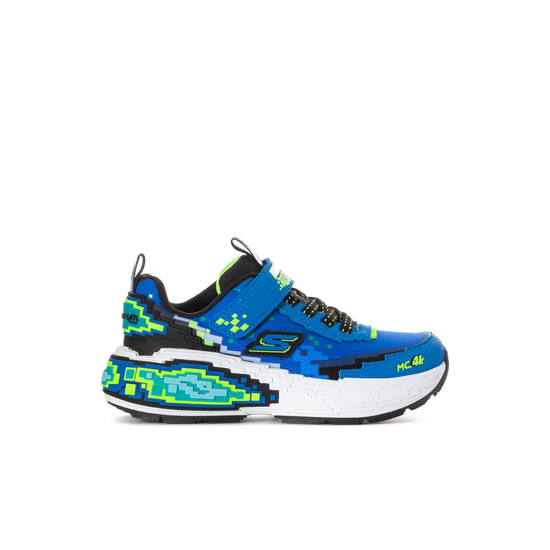 Kids' blue and green lace-up sneakers with black details and chunky white sole