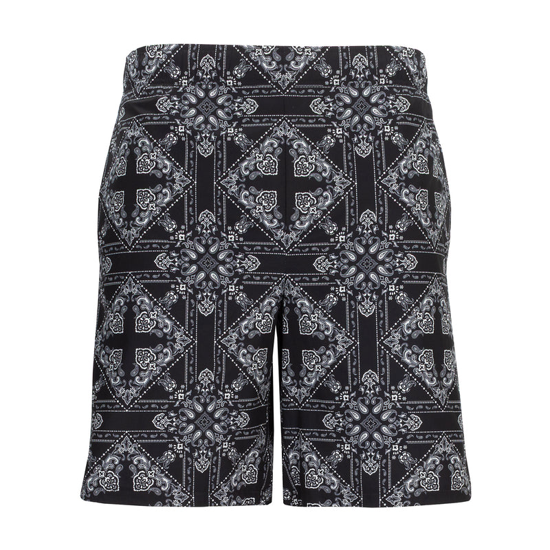 Men's mesh-lined woven short, black bandana print with elastic waistband